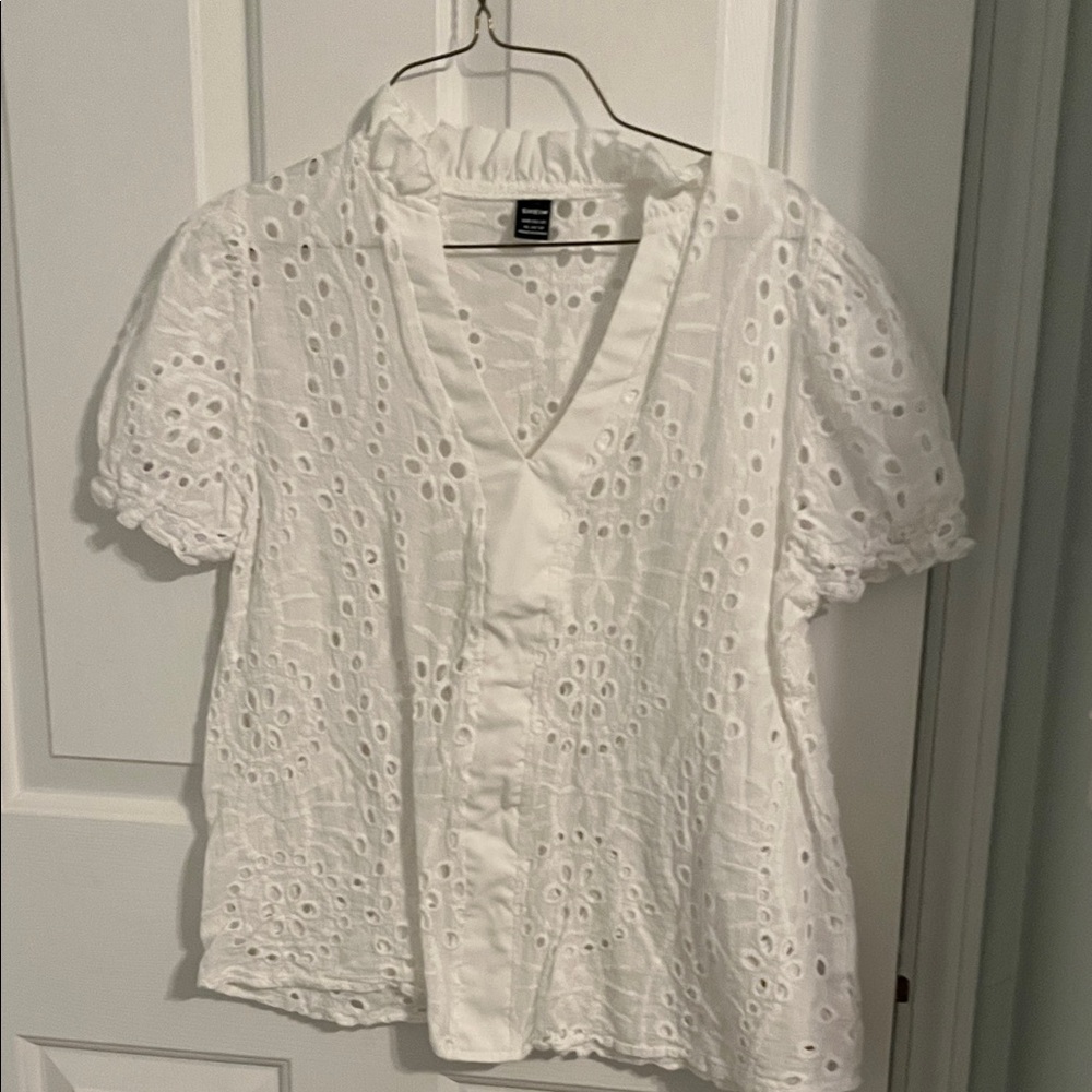 SHEIN White Eyelet Lace Blouse